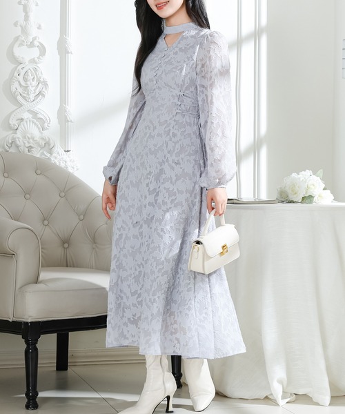 「Lace Ladies」 長袖ワンピース S グレー レディース_画像5