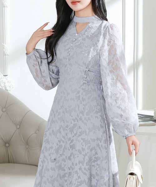 「Lace Ladies」 長袖ワンピース S グレー レディース_画像6