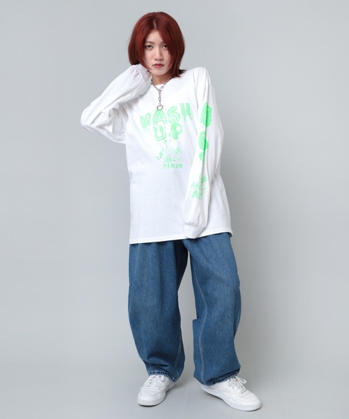 「RNA」 長袖カットソー MEDIUM ホワイト×ライム レディース_画像7