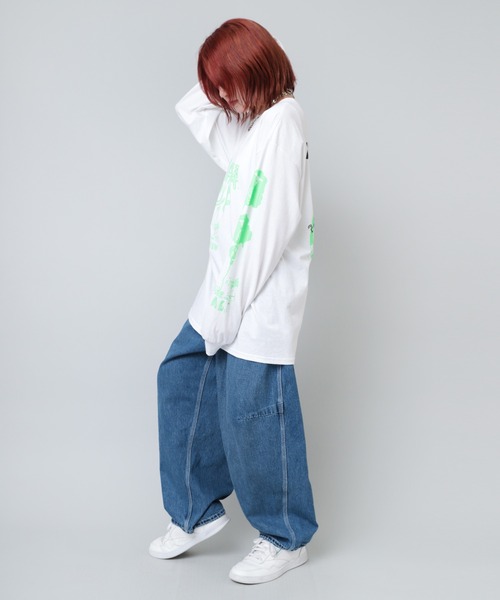 「RNA」 長袖カットソー MEDIUM ホワイト×ライム レディース_画像9