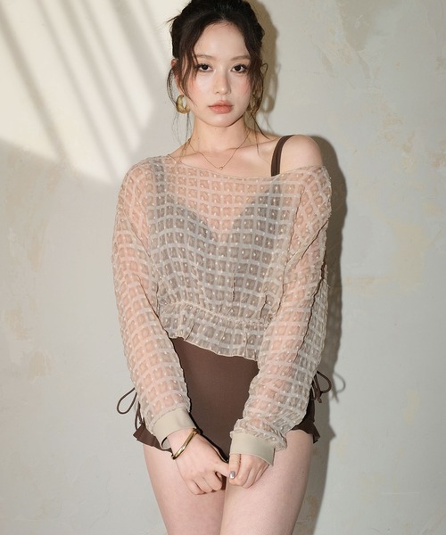 水着ワンピース サイドレースアップ ガーリー カバーアップ付き OSYAREVO 水着 レディース 体型カバー トップス付き サイド