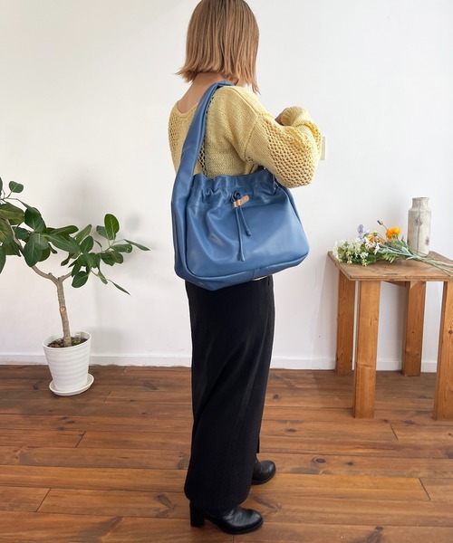 美品送料込み ヴュレ　BEAURE 牛革　トートバッグ 巾着　キャメル Beau're トートバッグ BEAURE ヴュレ シープレザー ワンハンドル