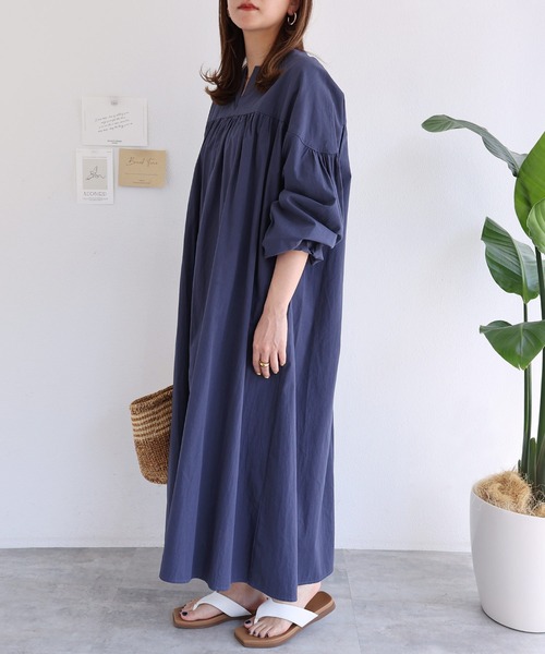 andme ワンピース ワッシャーコットンAライン長袖ロング