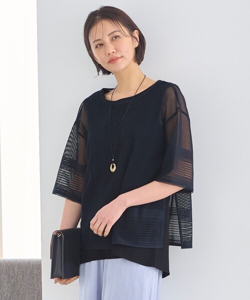 tシャツ 「洗える・XSサイズあり」レースEDGE Tシャツ＆インナータンクトップセット トップス レディース 洗える・XSサイズあり】レースEDGE Tシャツ＆インナータンク