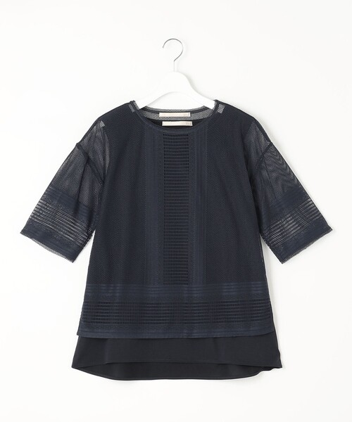tシャツ 「洗える・XSサイズあり」レースEDGE Tシャツ＆インナータンクトップセット トップス レディース 洗える・XSサイズあり】レースEDGE Tシャツ＆インナータンク