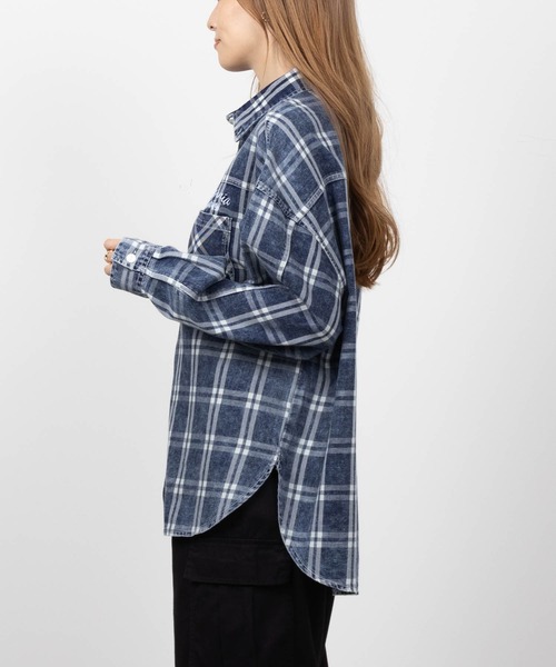 ブラウス シャツ デニムドッキングチェックシャツ レディース SHEENA ブラウス シャツ ショート丈チェックシャツ レディース