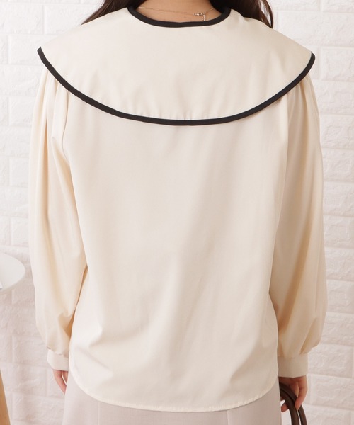 ブラウス シャツ レディース 婦人服 トップス セーラーカラー 長袖 パイピング ビッグカラー ステッチ 前ボタン おしゃれ かわいい 普段使い デイ 楽天市場】パイピング配色ビッグセーラーカラー長袖ブラウス
