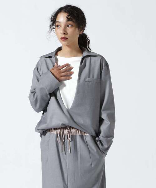 ブラウス シャツ DROIT BELLO（ドロイトベロ）深Ｖネックスーツライクシャツ レディース