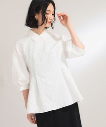 レディース　ブラウス 袖刺繍ブラウス 半袖 レディース(M ペールオレンジ): 東京シャツ