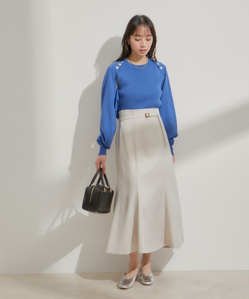 VIS（ビス） ロング スカート 「洗える」共布ベルト付マーメイド