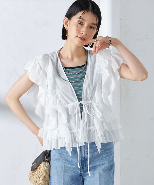SHIPS for women - 【新品タグ付】ノースリーブ ブラウス SHIPS｜<接触冷感 / 撥水加工>TEX BRID(R)タフタ ギャザー