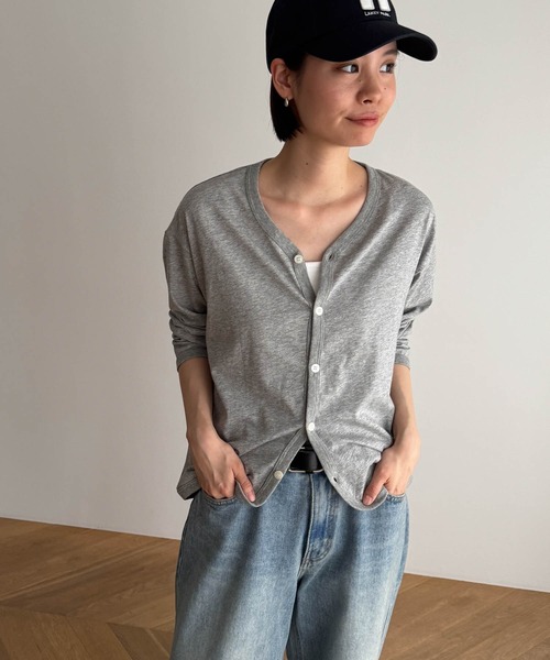 カーディガン harmonie -OrganicCotton-　ドロップショルダーVネックカーディガン レディース