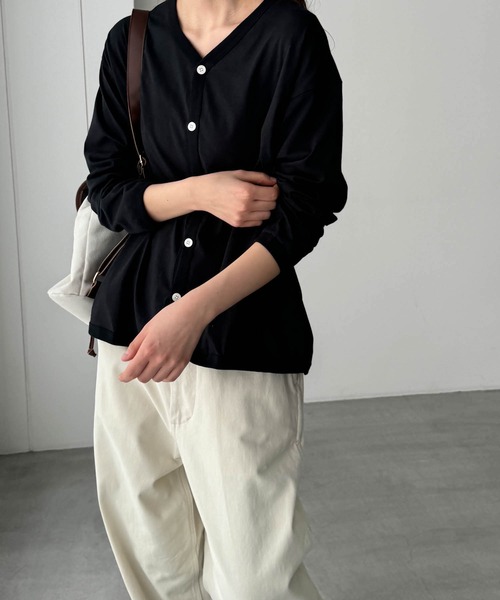 カーディガン harmonie -OrganicCotton-　ドロップショルダーVネックカーディガン レディース