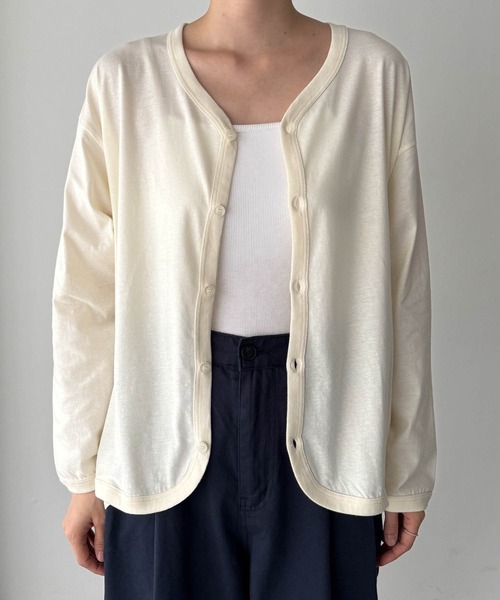 カーディガン harmonie -OrganicCotton-　ドロップショルダーVネックカーディガン レディース