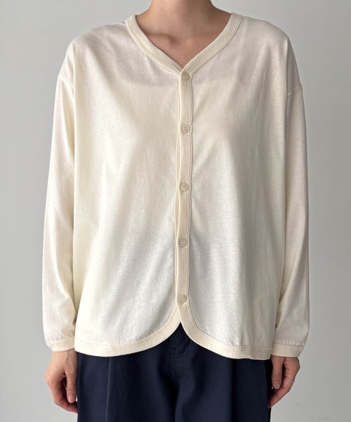 カーディガン harmonie -OrganicCotton-　ドロップショルダーVネックカーディガン レディース