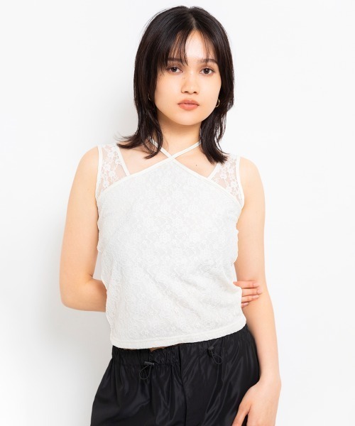atmos girls タンクトップ ノースリーブ pink Halter neck lace
