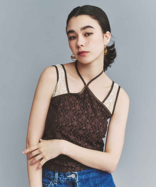 希少　美品　ダウポンチ　タンクトップ　ノースリーブ　ピンク×ブラック　XL miniministore クロップド丈 タンクトップ ボーダー柄