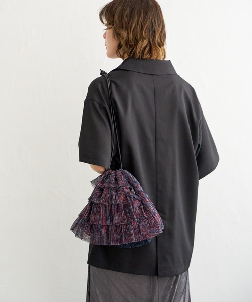 notch. ショルダーバッグ バッグ ラメシアープリーツフリル巾着バッグ