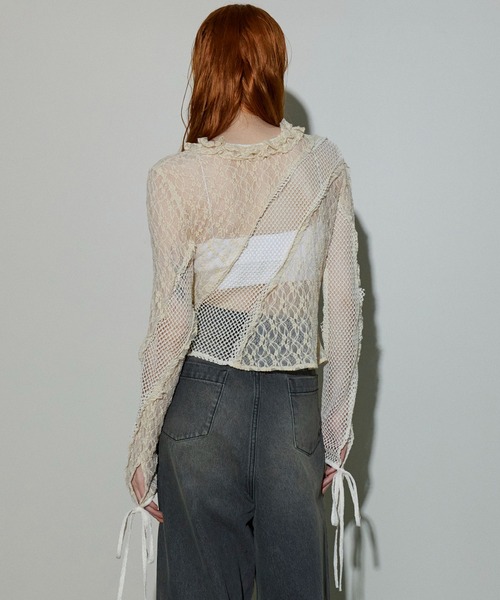 カーディガン Lace Docking Frill Cardigan/レースドッキング 