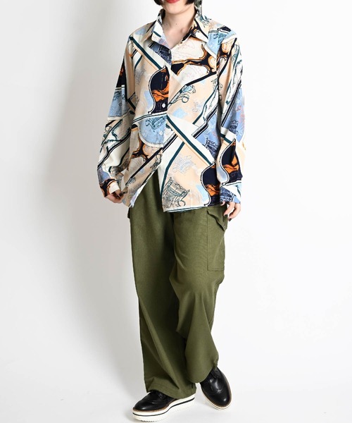 marai（マーライ） ブラウス シャツ スカーフ柄 長袖総柄シャツ