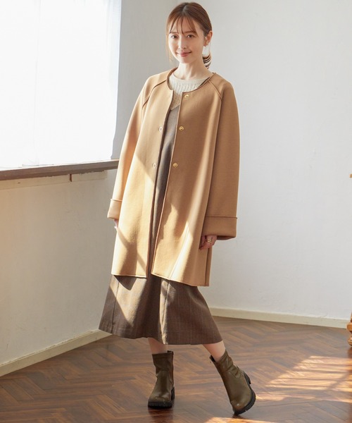 IKKA LOUNGE ノーカラーコート コート 「洗濯機で洗える」GOKU楽