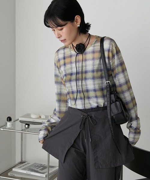 forksy. tシャツ Tシャツ 「forksy.」チェック柄シアートップス