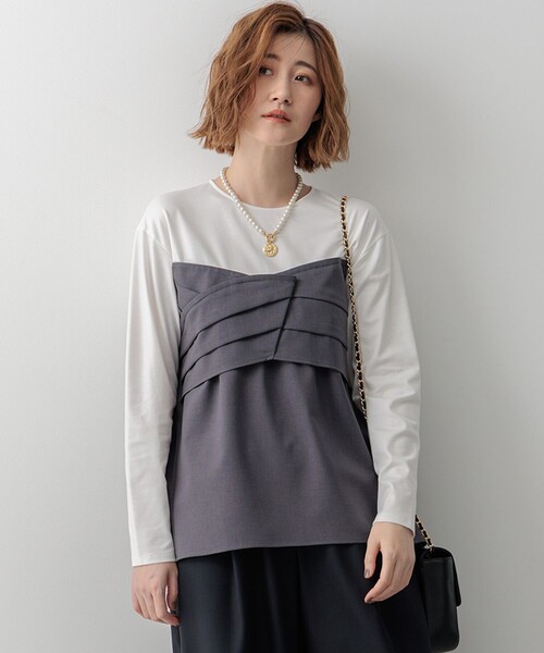 tシャツ 「洗える」ウールライクビスチェコンビ デザイン カットソー レディース