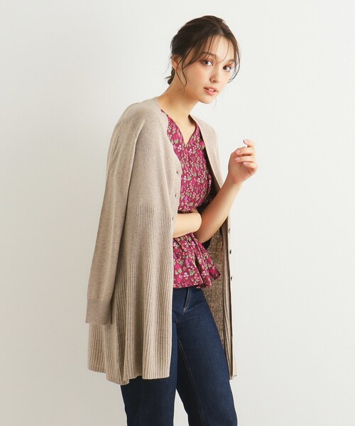 LAURA ASHLEY カーディガン 「ウール混」バックリボン ロング