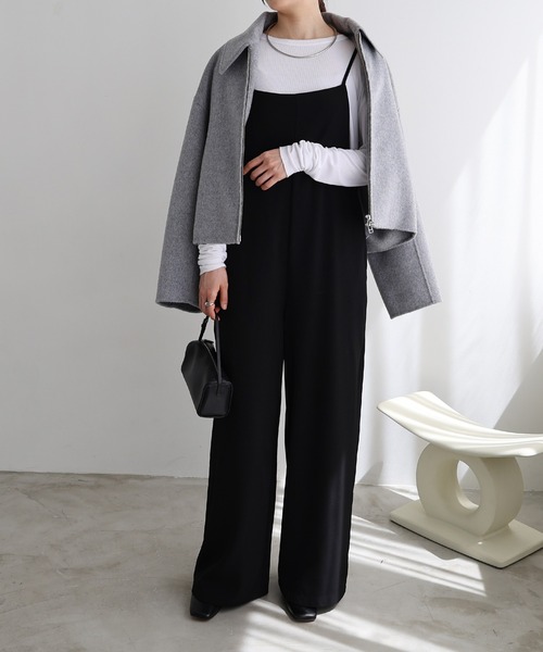 evernavy エバーネイビー リバー ジップ ショート コート ブラック リバー ジップ ノーカラー ショート コート evernavy エバーネイビー