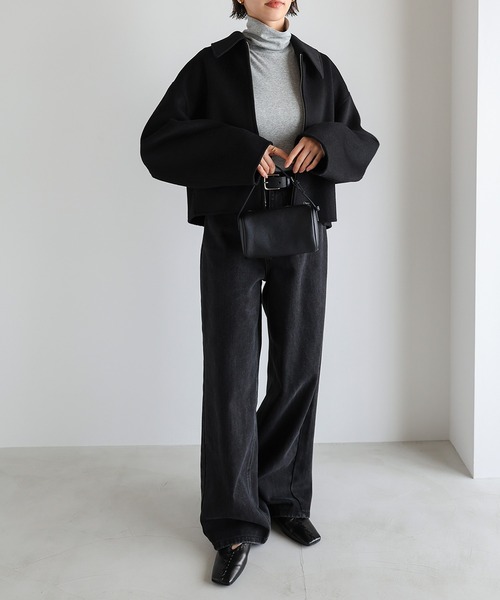 新品❤️23AW ADORE リバーショートコート　ピーコート　ブラック　M evernavy コート アウター リバージップショートコート レディース