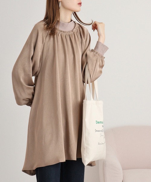 【超美品】anuans アイボリー フレアチュニック M チュニック A.N.L シワ加工ラグランスリーブフレアチュニック
