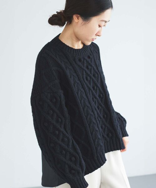 ニット セーター TORRAZZO DONNAケーブル×布帛トップス レディース