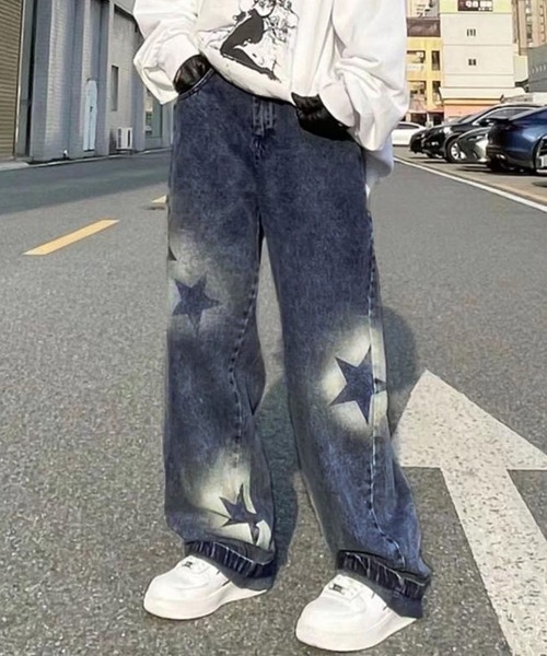 WESTSEA（ウエストシー） ジーンズ デニム デニムパンツ 星柄 スプレー 
