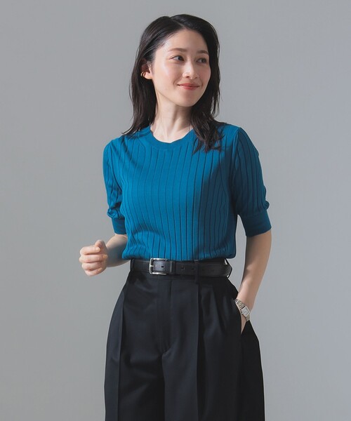 SLOANE for VERMEIL par iena18Gシルクリブ半袖ニット Demi-Luxe BEAMS（デミルクス ビームス）SLOANE / 18ゲージ
