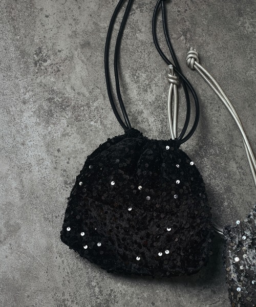 SALON adam et rope' ハンドバッグ スパンコールベロアバッグ