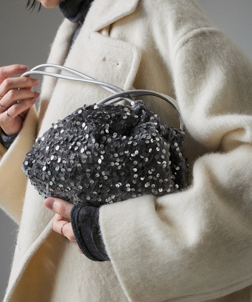 ADAM ET ROPE ベロアハンドバッグ SALON adam et rope' ハンドバッグ スパンコールベロアバッグ