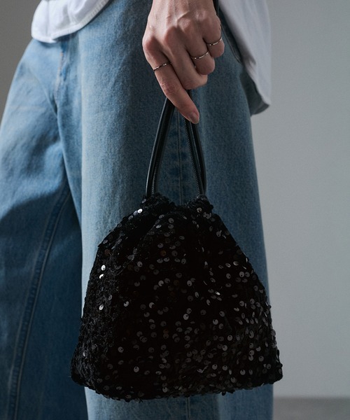 ADAM ET ROPE ベロアハンドバッグ SALON adam et rope' ハンドバッグ スパンコールベロアバッグ