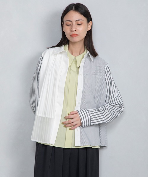 MARECHAL TERRE ブラウス シャツ ストライププリーツシャツ