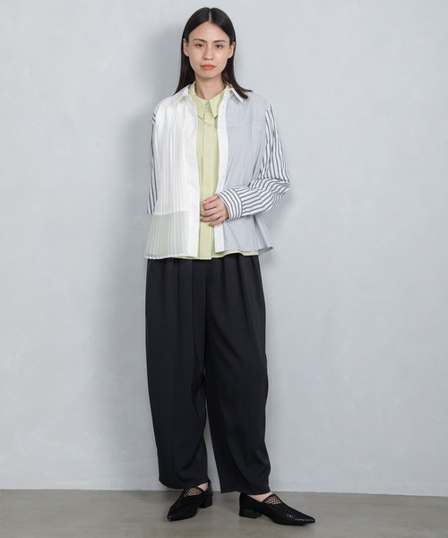 MARECHAL TERRE ブラウス シャツ ストライププリーツシャツ