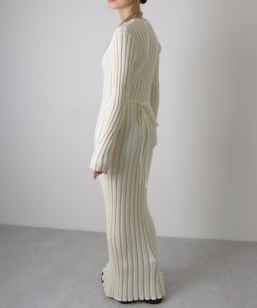 ワンピース rib knit waist ribbon long dress /リブ ニット ウエスト