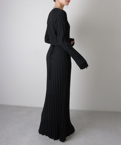 ワンピース rib knit waist ribbon long dress /リブ ニット ウエスト