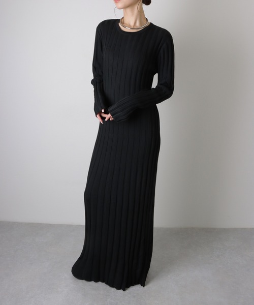 ワンピース rib knit waist ribbon long dress /リブ ニット ウエスト