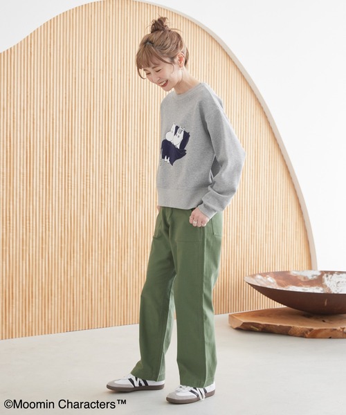 tシャツ フロッキープリント裏毛フーディトップス レディース MOOMIN トレーナー スウェット ムーミン キャラクター