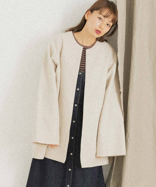 「URBAN RESEARCH Sonny Label」 ノーカラーコート FREE グレー レディース_画像3