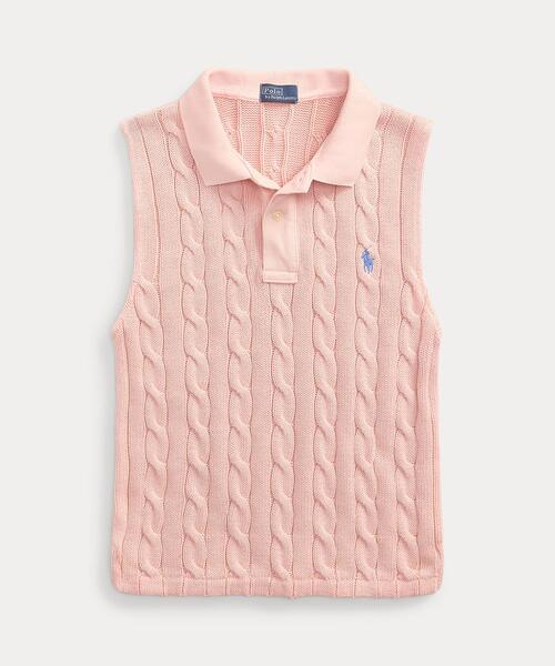 Polo by Ralph Lauren ノースリーブケーブルポロシャツ ピンク POLO RALPH LAUREN ポロシャツ ポロ ケーブルニット クロップド