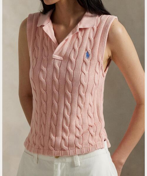 美品 Polo Ralph Lauren ケーブル編みポロシャツ XS ピンク