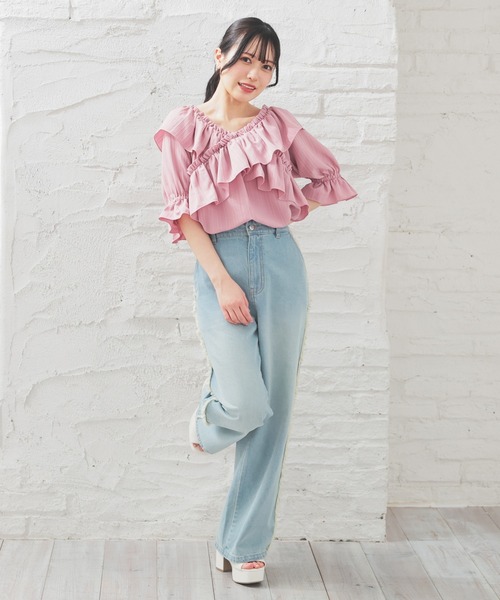 ブラウス シャツ 2wayオフショルロングトップス レディース Honeys ブラウス シャツ オフショル2wayトップス レディース