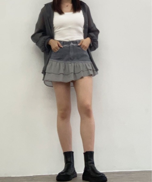 デニムスカート パンツ付き デニム フリル ミニスカート