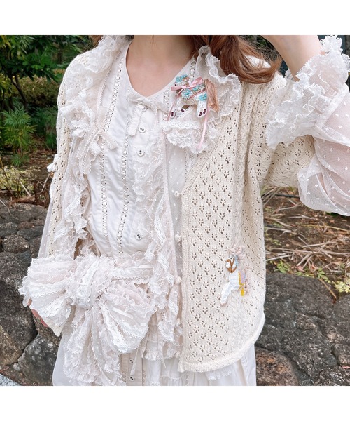 ピンクハウス　ポルカドットチュール　薔薇刺繍レース　ストール　日本製【P76 PINK HOUSE（ピンクハウス） ストール マフラー ポルカドットチュール