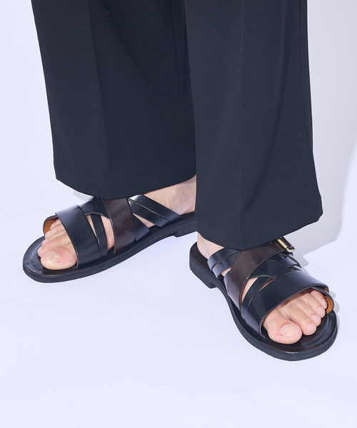 専用商品　アルフレッドバニスター　黒 レザー クロスストラップ サンダル alfredoBANNISTER サンダル マルチクロス レザーサンダル メンズ